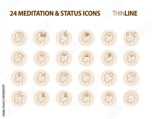 24 meditation & status icons color tone set - Pictograms with editable stroke photo