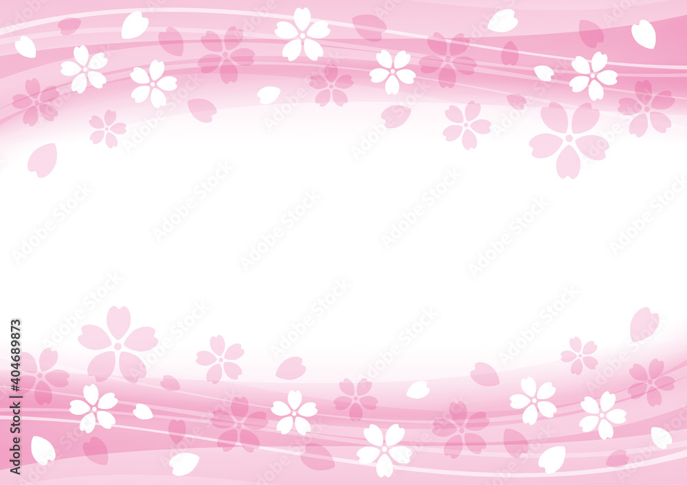 桜の花とウェーブのフレーム　ピンク
