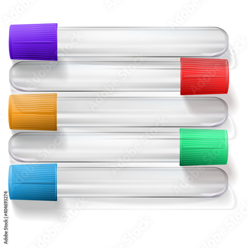 Glass test tubes on white background, vector