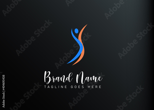 Fototapeta Naklejka Na Ścianę i Meble -  Healthy body logo design. Vector illustration of an abstract person jumping in a fit style. Modern logo design line icon template