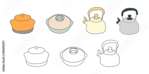 鍋やかん日本料理道具のベクターイラストアイコン素材