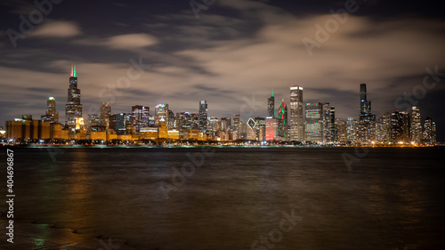 Wallpaper Mural Chicago skyline at night during Christmas. View from Adler Planetarium. Torontodigital.ca