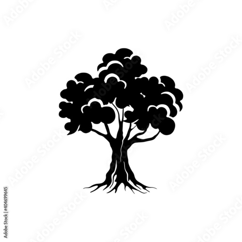 hand drawn tree icon vector isolated  black silhouette of a big tree