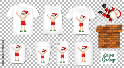 Fotografie Santa Claus dancing cartoon character with set of different clothes and accessor