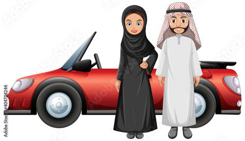 Arabian couple in front of the car