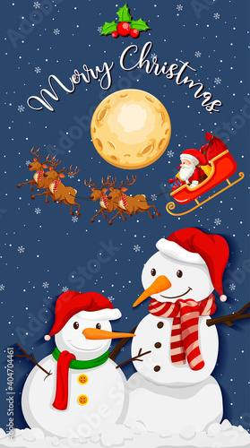 Two snowman with merry christmas font at night