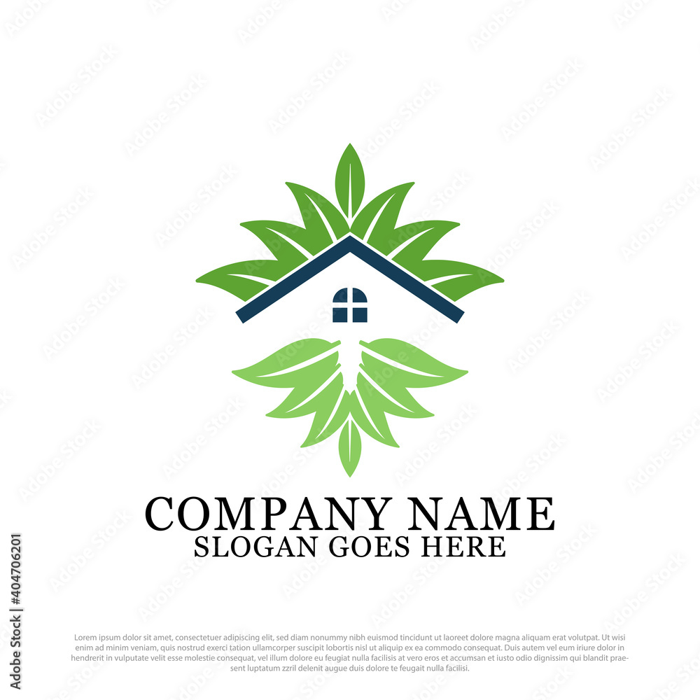Green leaf house logo design, real estate building logo inspiration Green leaf house logo design, real estate building logo inspiration