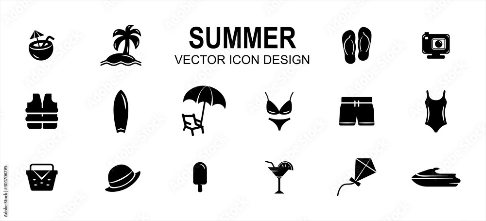 Simple Set of summer beach shop Related style Vector icon user interface graphic design. Contain such Icons as coconut drink, beach, slipper, sandal, bikini, swimsuit, surf board, picnic basket Simple Set of summer beach shop Related style Vector icon user interface graphic design. Contain such Icons as coconut drink, beach, slipper, sandal, bikini, swimsuit, surf board, picnic basket