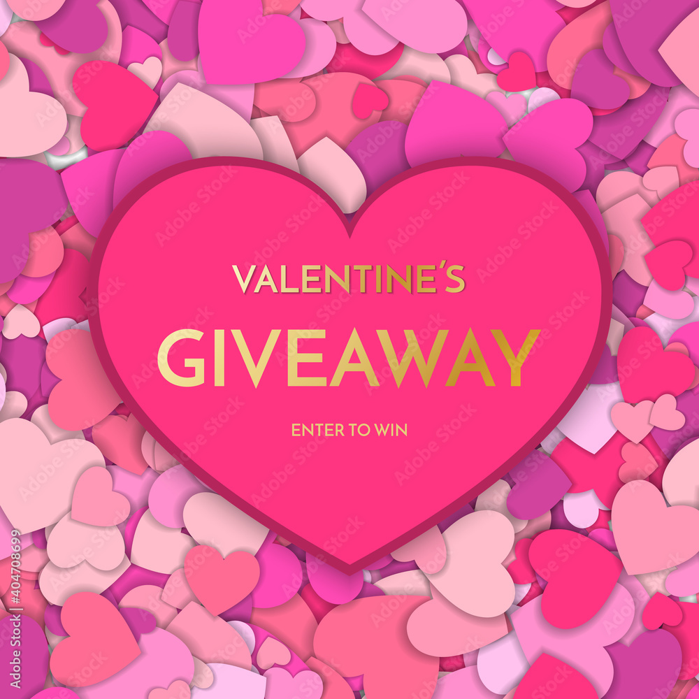 Giveaway banner template. Time for a Giveaway phrase on red background. Valentines Day Giveaway. Vector illustration