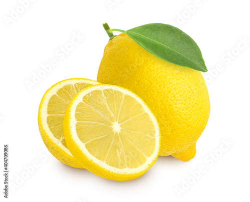 Fresh lemon fruit and sliced isolated on white background,Juicy lemon..