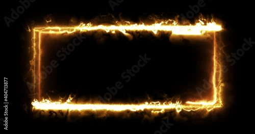 Colorful of orange fire rectangle light blaze flashing motion animate abstract effect in black background