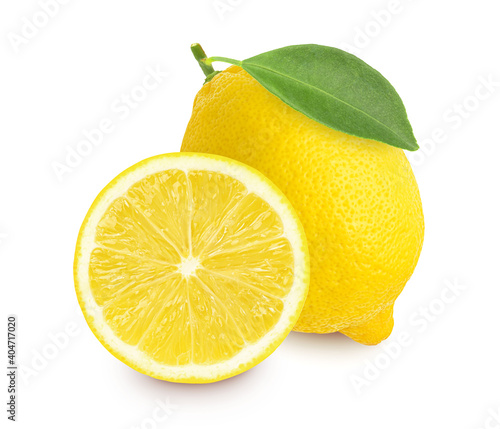 Fresh lemon fruit and sliced isolated on white background,sliced.