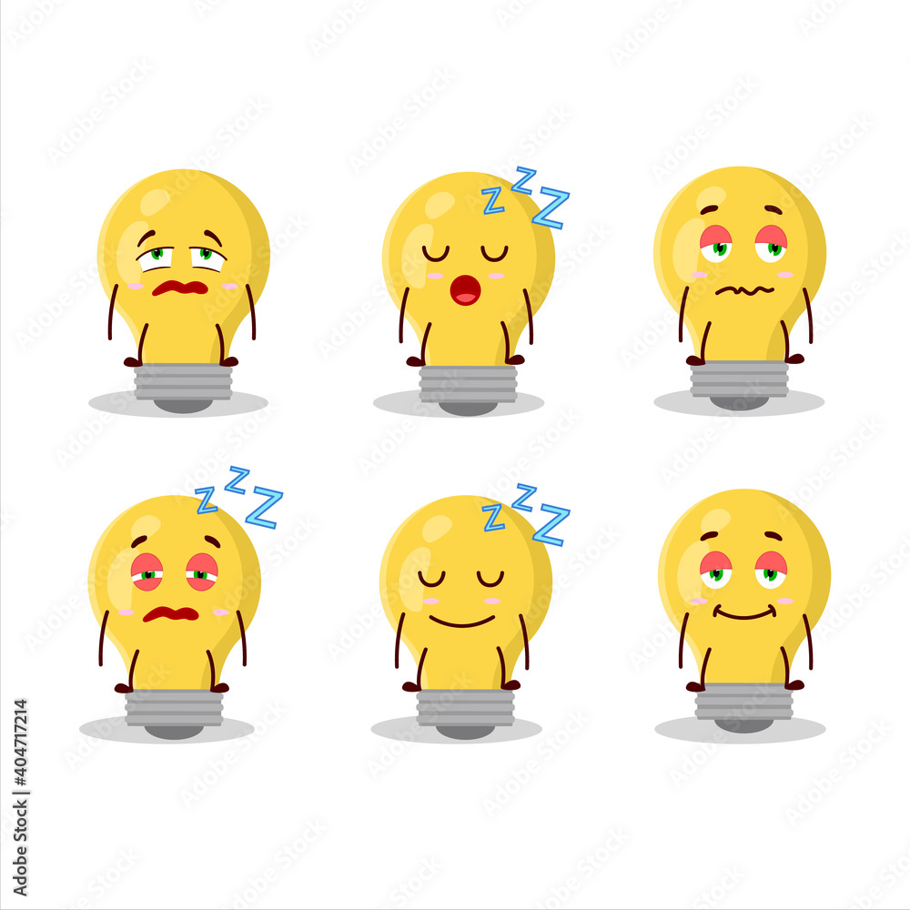 Cartoon character of bulb lamp with sleepy expression