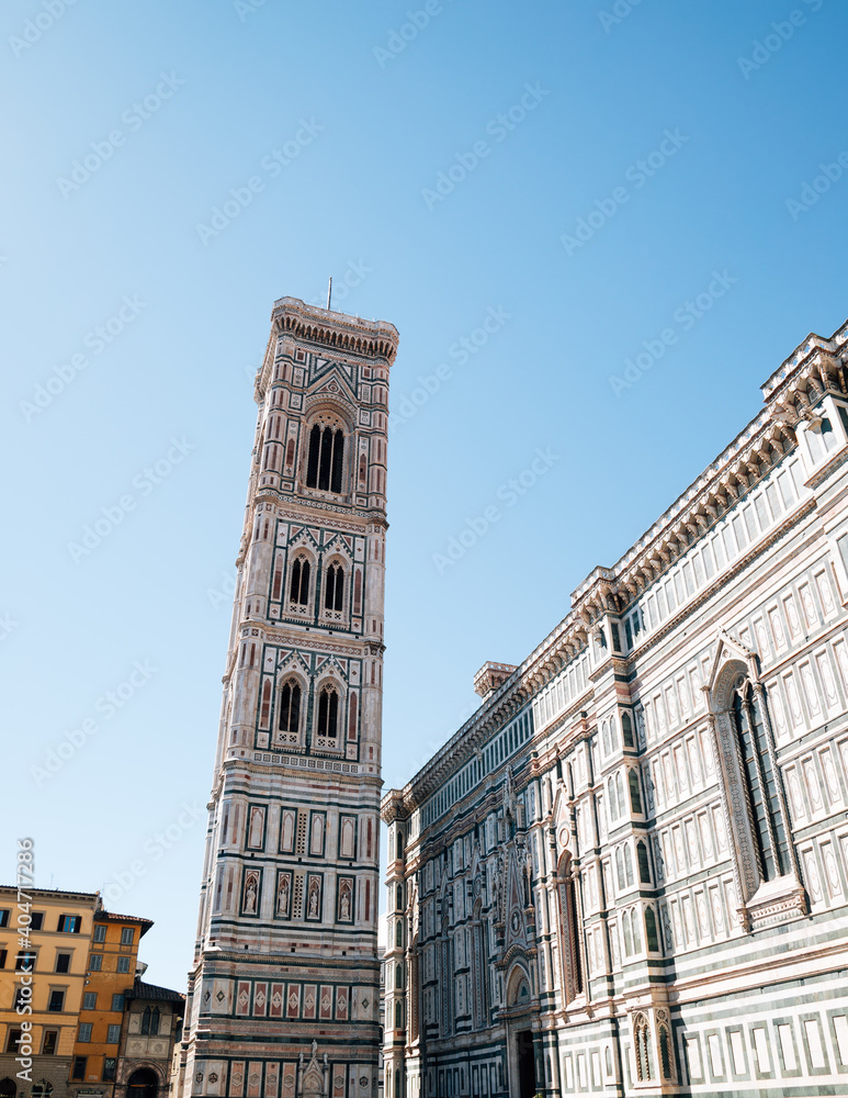 Bell Tower Giotto's Campanile and Duomo Cathedral of Santa Maria del Fiore in Florence, Italy