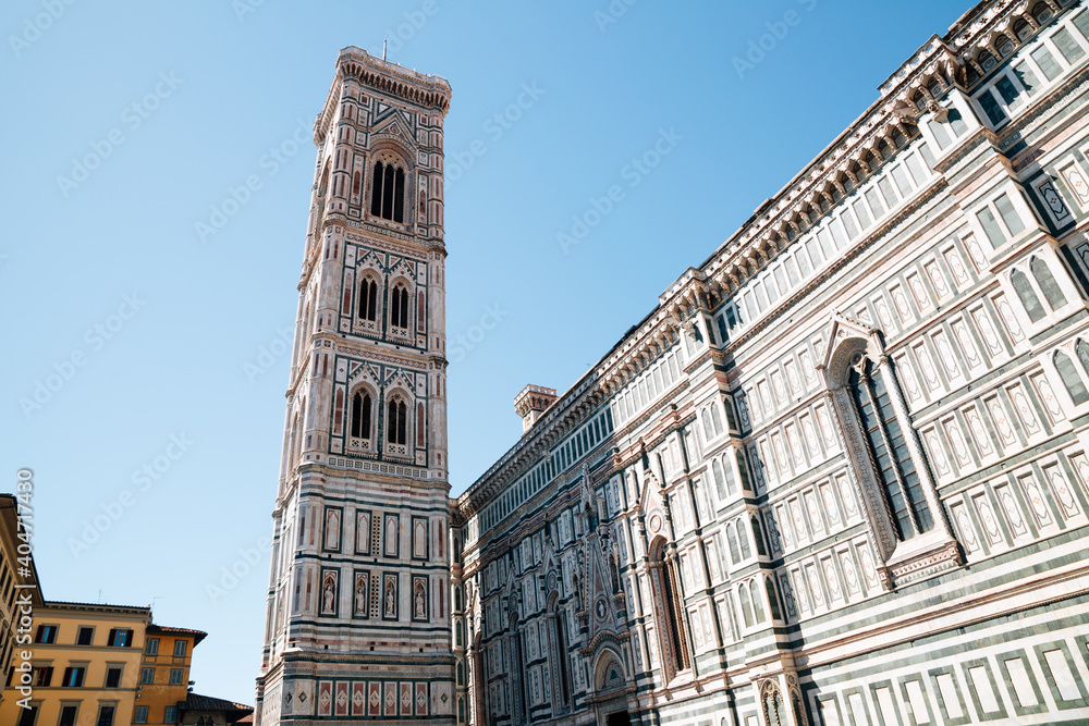 Bell Tower Giotto's Campanile and Duomo Cathedral of Santa Maria del Fiore in Florence, Italy