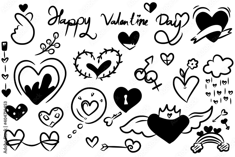 Fotografie hand drawn doodle hearts vector designs on a white background