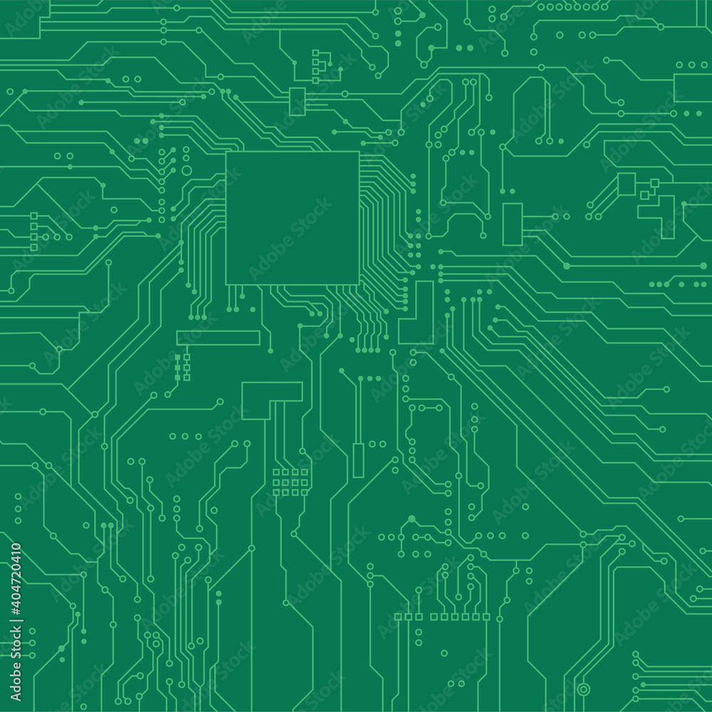 Green circuit board background. Vector electronic background.