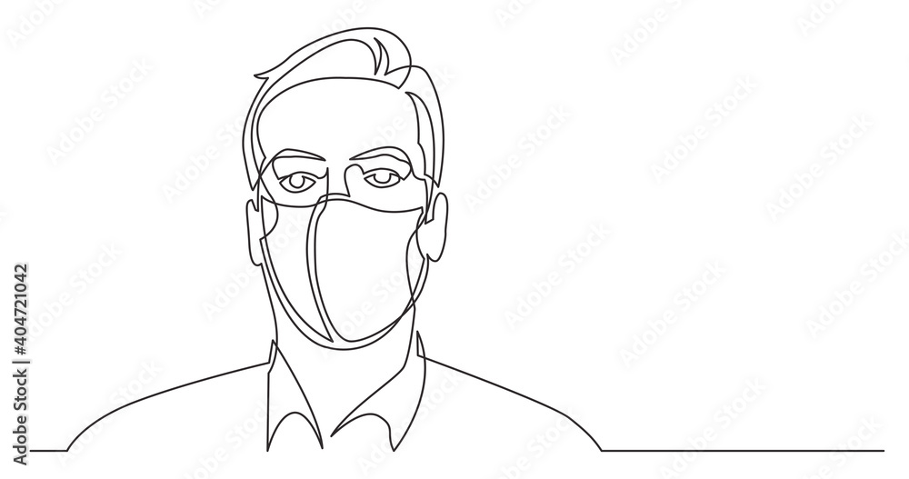 continuous line drawing of business person wearing face mask