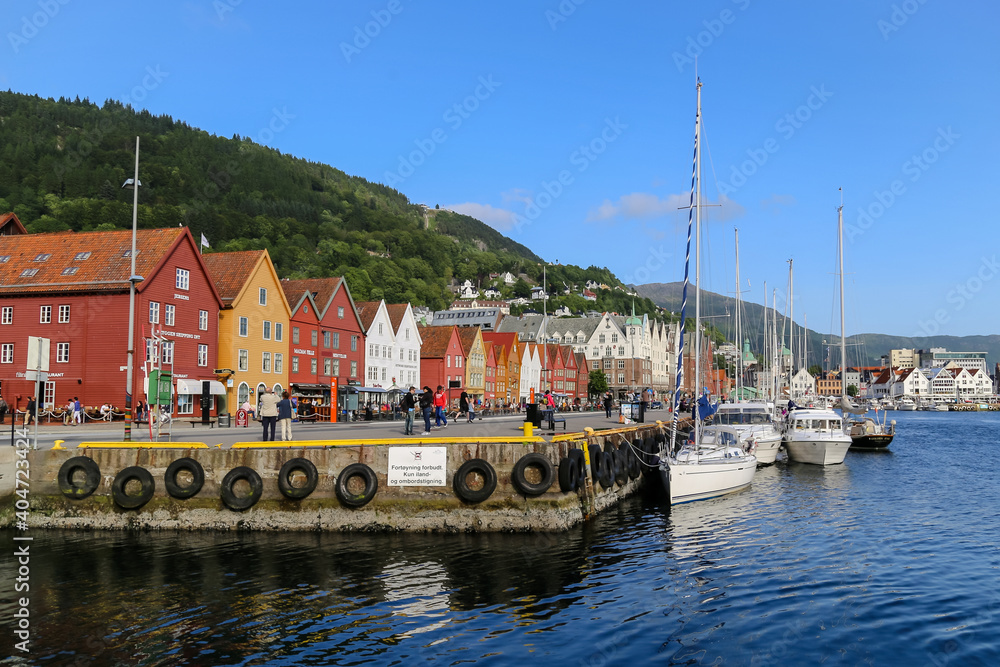 Iconic architecture along the waterfront of Bergen Norway