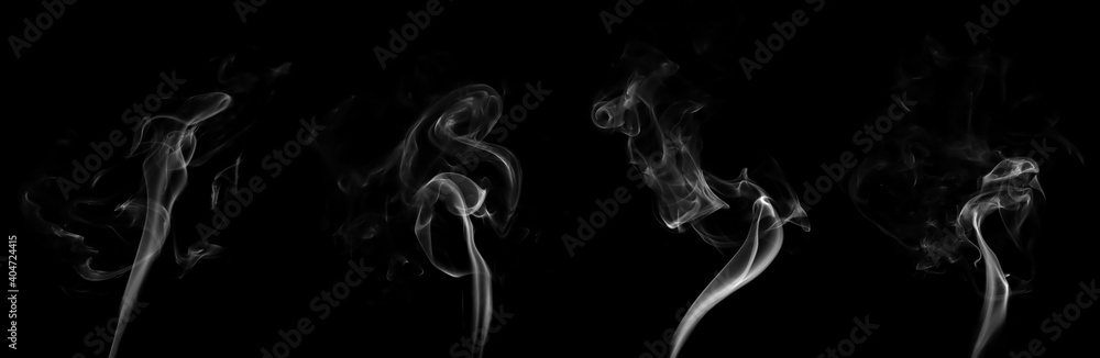 Obraz premium Collection swirling movement of white smoke group, abstract line Isolated on black background