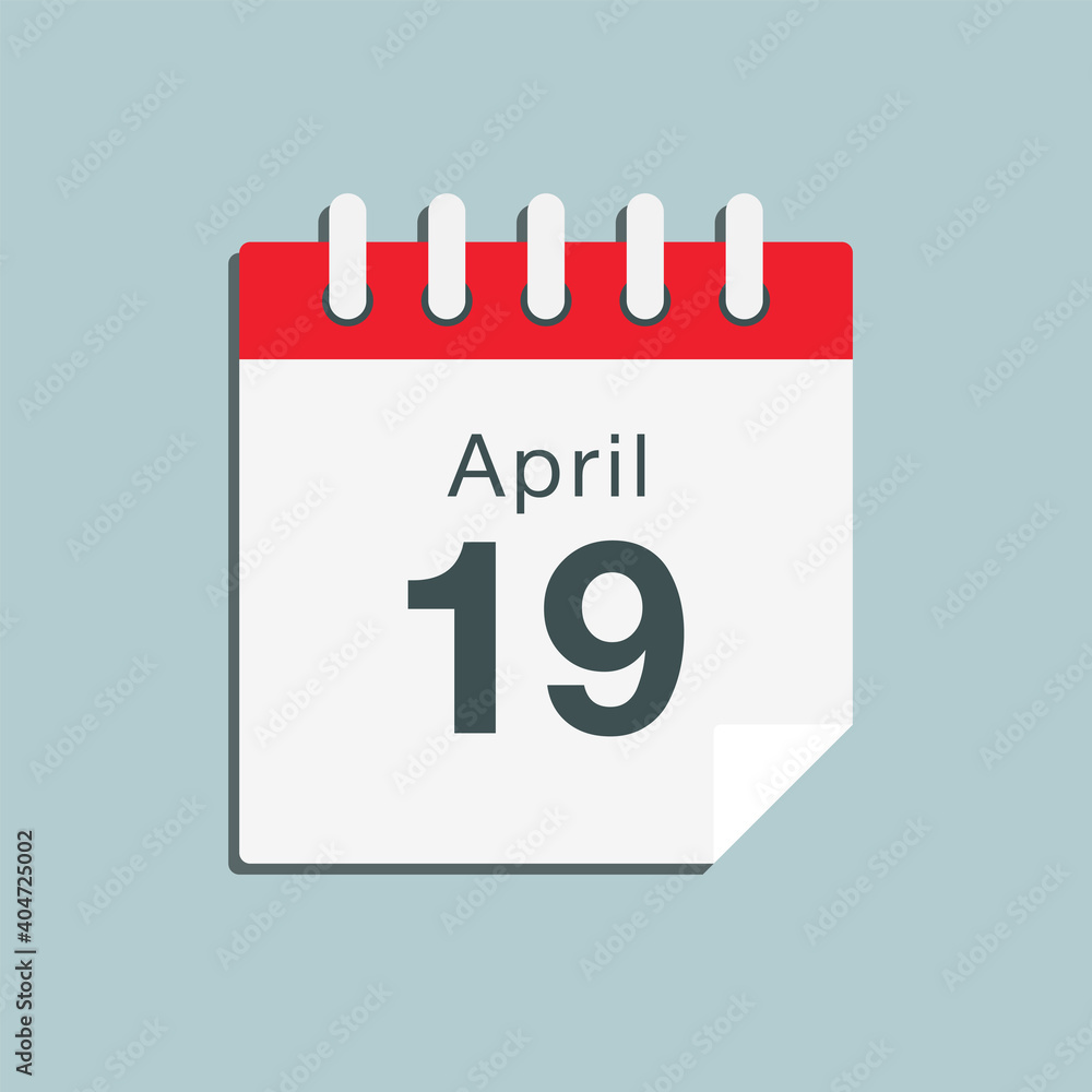 Fototapeta premium Icon day date 19 April, template calendar page
