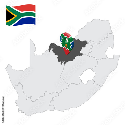 Location  North West Province on map South Africa. 3d location sign similar to the flag of  province North West. Quality map  with regions of South Africa for your design. EPS10. photo