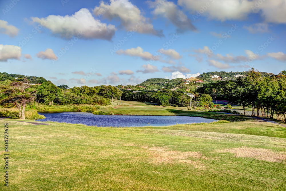 Landscape scenery on a golf course in St. Lucia