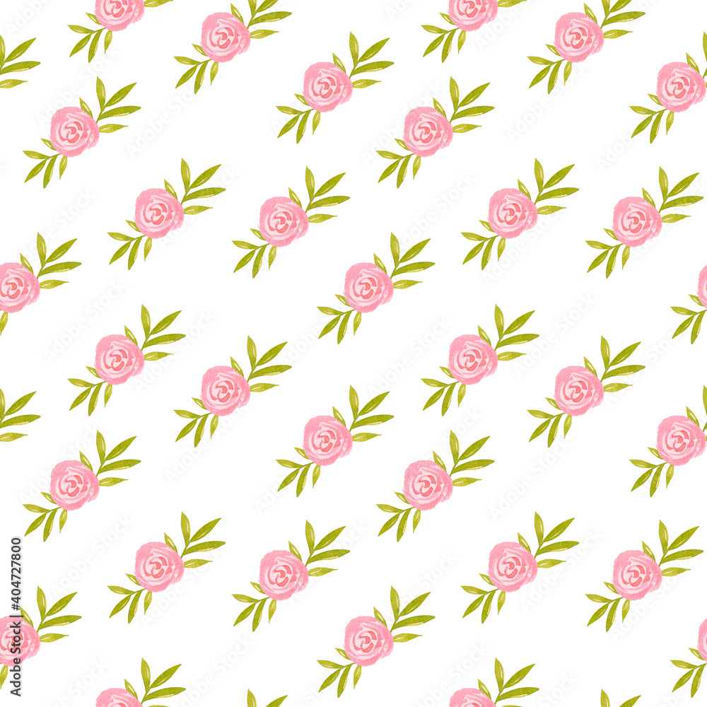 Watercolor seamless pattern with pink flowers and green leaves. Hand drawn spring floral background for Easter greeting card, invitation. Watercolor seamless pattern with pink flowers and green leaves. Hand drawn spring floral background for Easter greeting card, invitation.