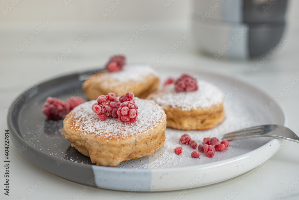 Tasty american pancakes with raspberries Tasty american pancakes with raspberries