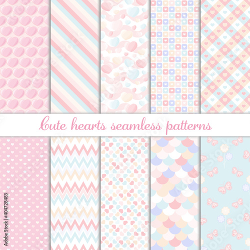 Cute abstract hearts shape seamless patterns collection.