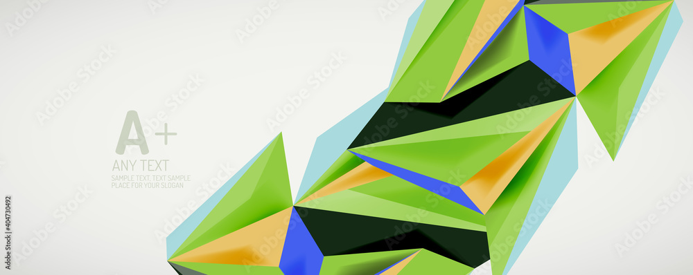 Vector triangle geometric backgrounds. Low poly 3d shape on light backdrop. Vector illustration for covers, banners, flyers and posters and other designs Vector triangle geometric backgrounds. Low poly 3d shape on light backdrop. Vector illustration for covers, banners, flyers and posters and other designs