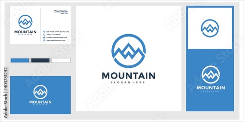 mountain style with outline logo design and business card