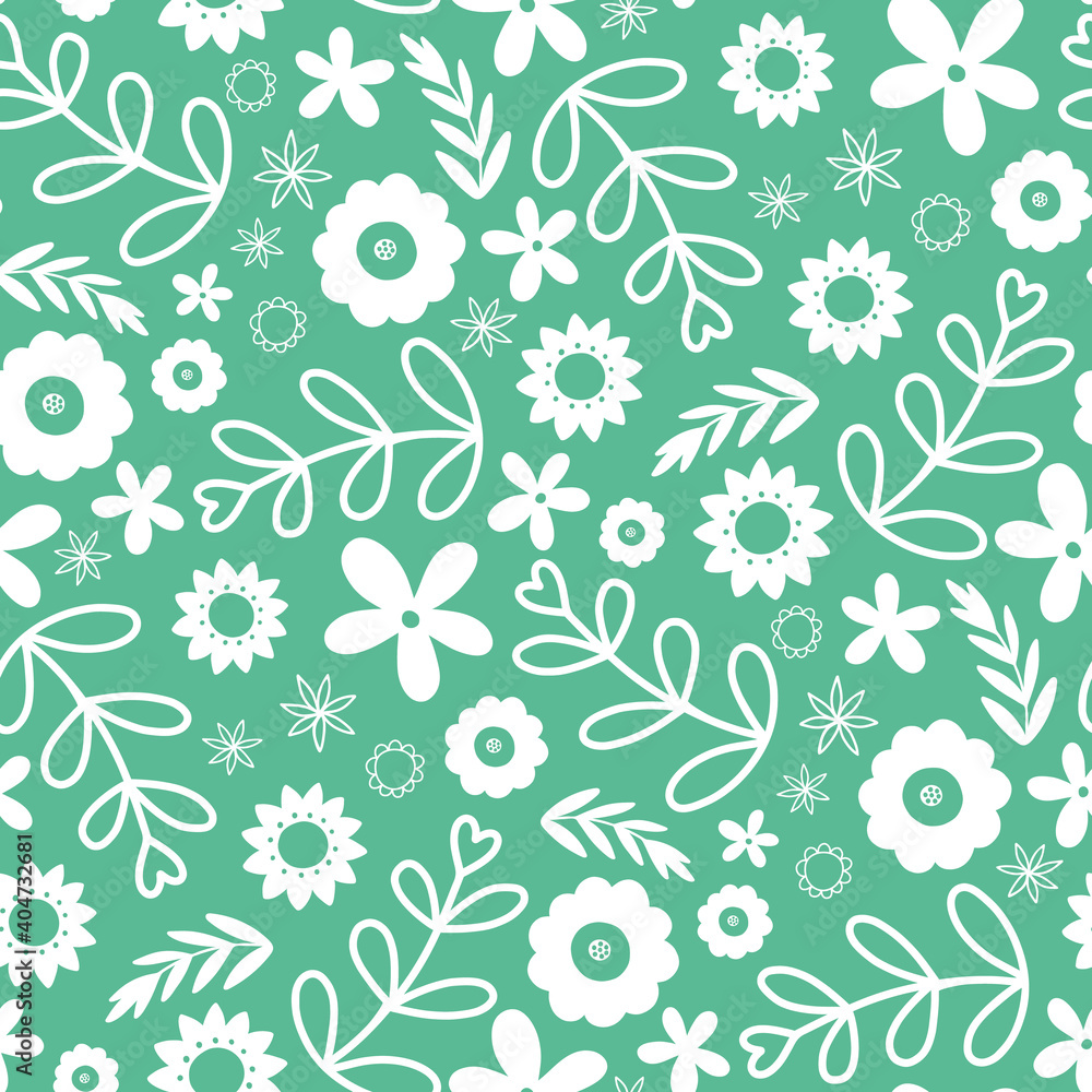 Floral pattern design in green. Nature vector seamless repeat. 
