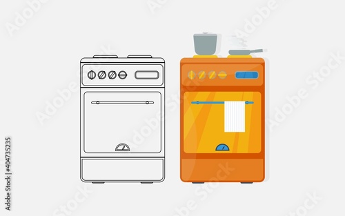 Kitchen gas stove. Cooking food equipment. Vector illustration. Front view