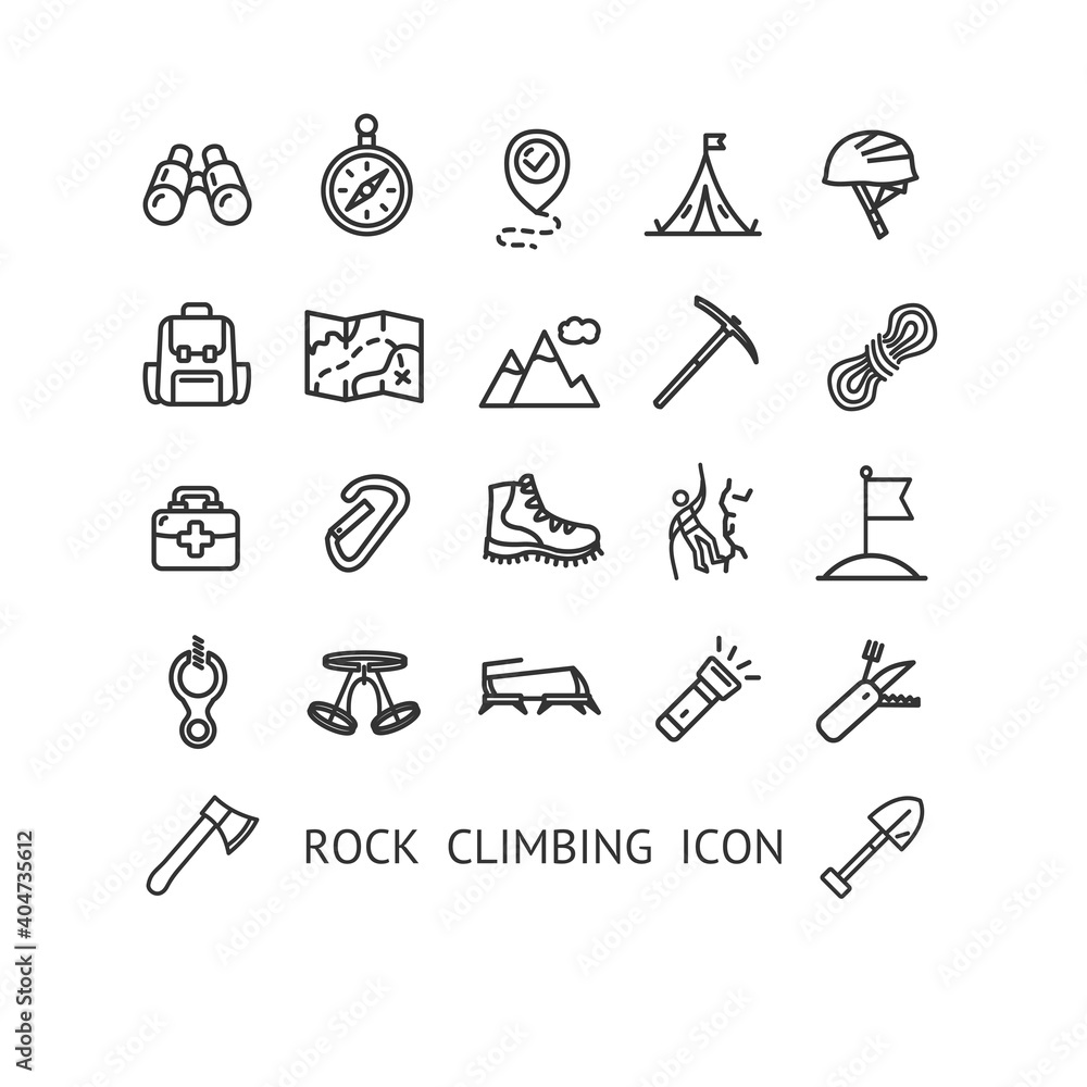 Rock Climbing Sign Thin Line Icon Set. Vector Rock Climbing Sign Thin Line Icon Set. Vector