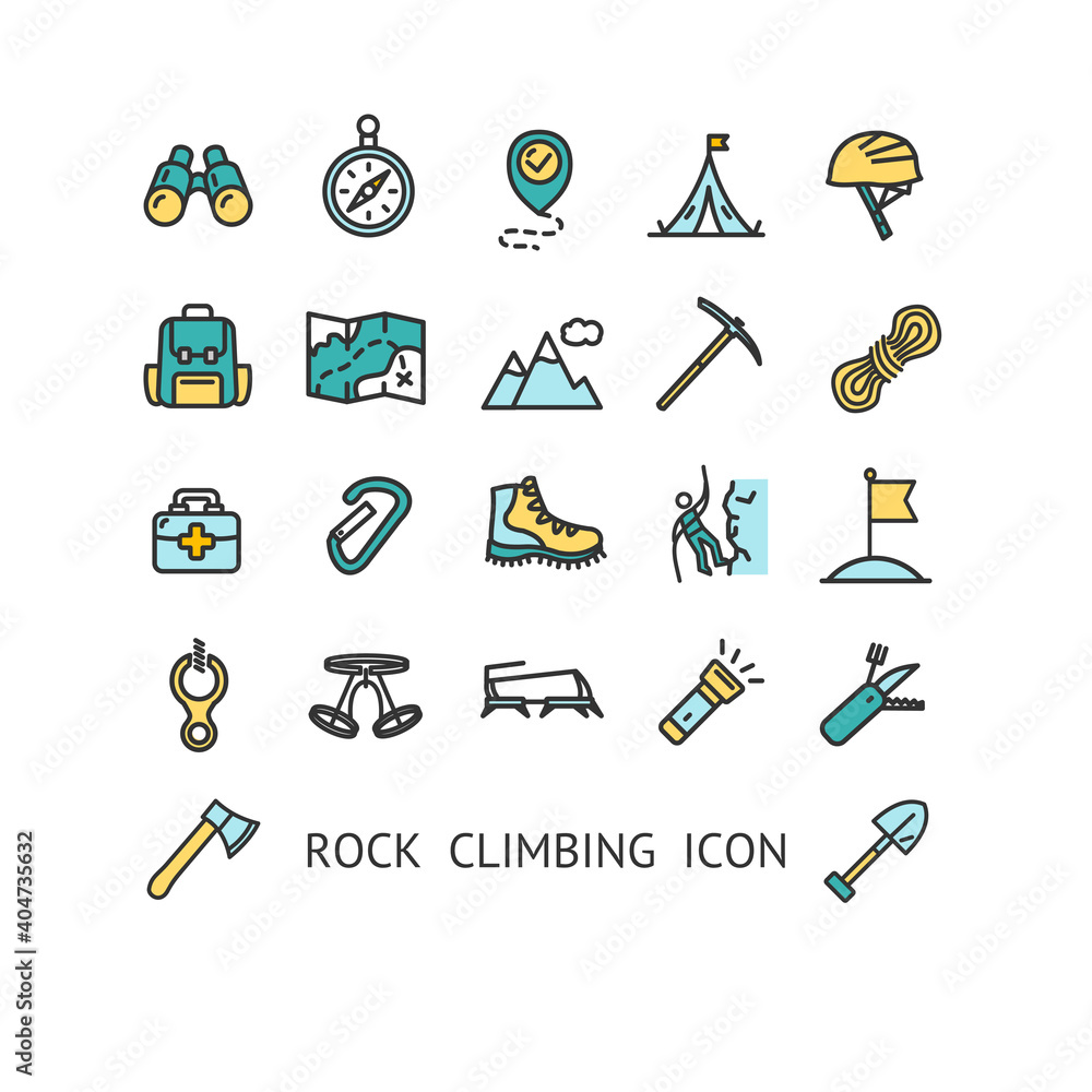 Rock Climbing Sign Color Thin Line Icon Set. Vector Rock Climbing Sign Color Thin Line Icon Set. Vector