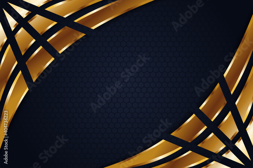 Abstract Modern of luxury background with combination blue and gold gradient colors. Transparency hexagon pattern of ornament. mosaic curve of golden element with shadow