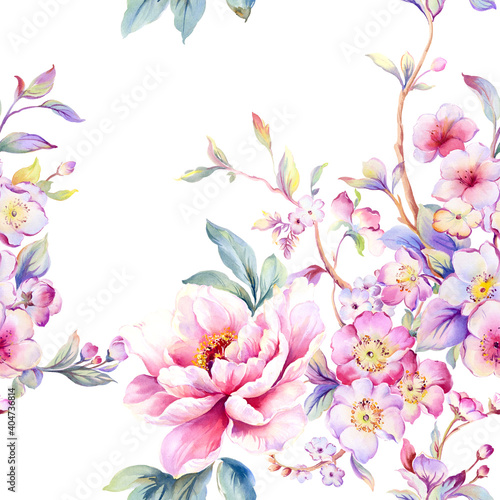 Flowers watercolor illustration.Manual composition.Seamless pattern.Design for cover  fabric  textile  wrapping paper .