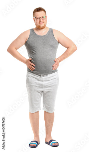 Overweight man on white bac...
