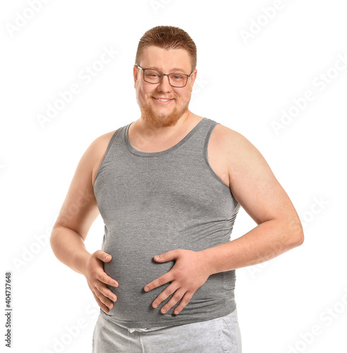 Overweight man on white bac...