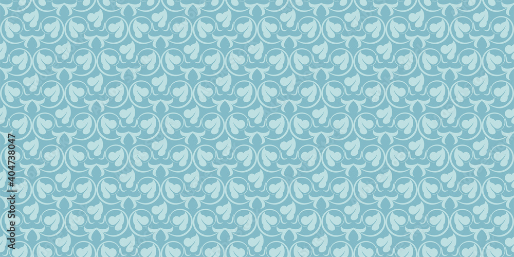 Blue background pattern with retro floral ornament. Seamless wallpaper texture
