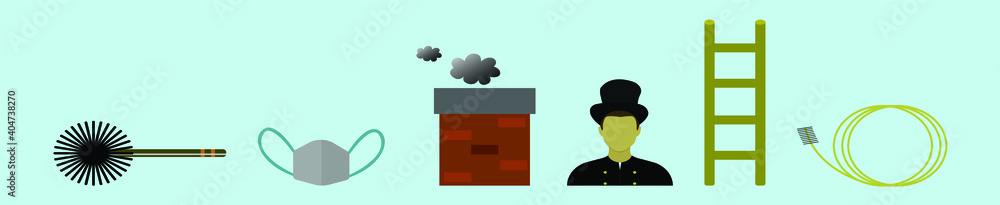 set of chimney sweep cartoon icon design template with various models. vector illustration isolated on blue background set of chimney sweep cartoon icon design template with various models. vector illustration isolated on blue background