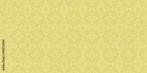 Background pattern with floral ornaments in shades of green. Seamless wallpaper texture 