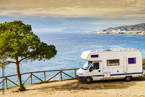 Caravan on seaside cliff, Spain