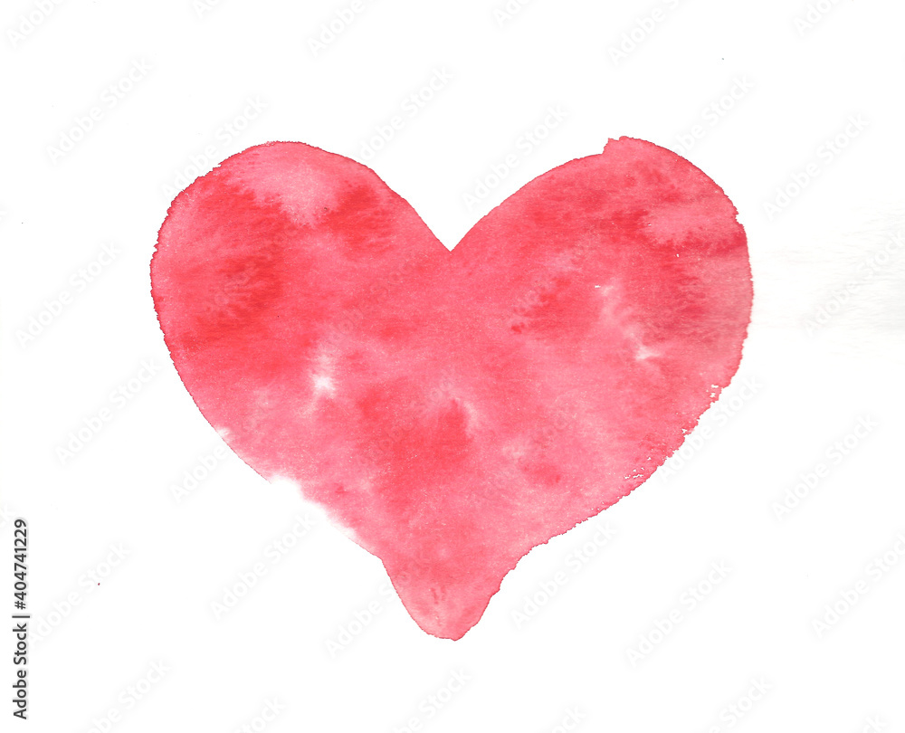 Watercolor hand drawn illustration of red heart on the white background Watercolor hand drawn illustration of red heart on the white background