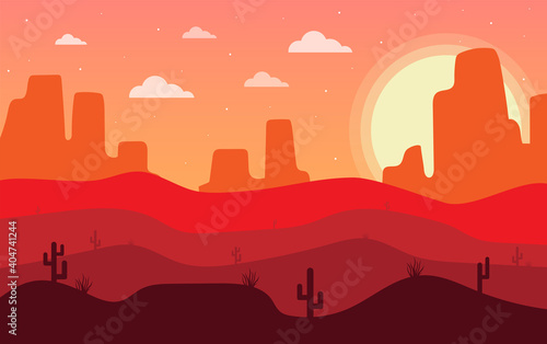 Desert landscape in summer. Flat design vector