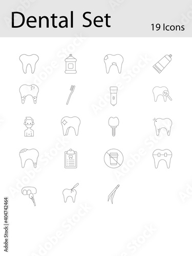 Fototapeta Naklejka Na Ścianę i Meble -  Black Line Art Dental Icon Set On White Background.