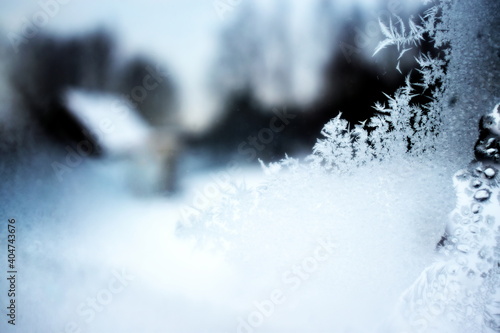 frozen condensation on the window pane