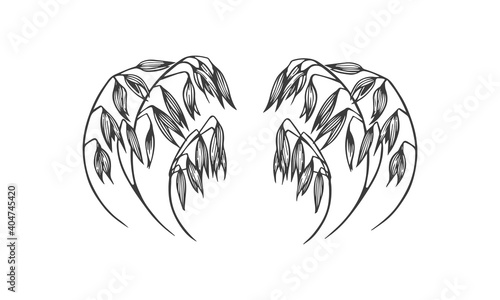 Hand drawn vector art of cereals ears oats wreath isolated on white background.