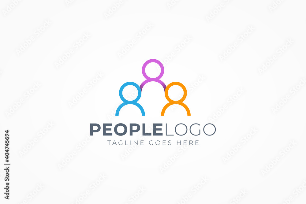 Connecting People Logo Line. Colorful Outline Shapes Human Icon Linked Style isolated on White Background. Usable for Teamwork and Family Logos. Flat Vector Logo Design Template Element.